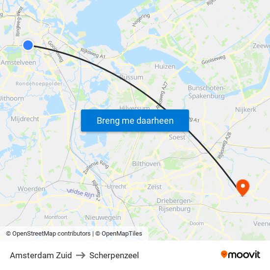 Amsterdam Zuid to Scherpenzeel map
