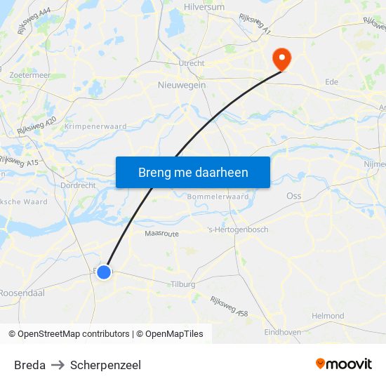 Breda to Scherpenzeel map