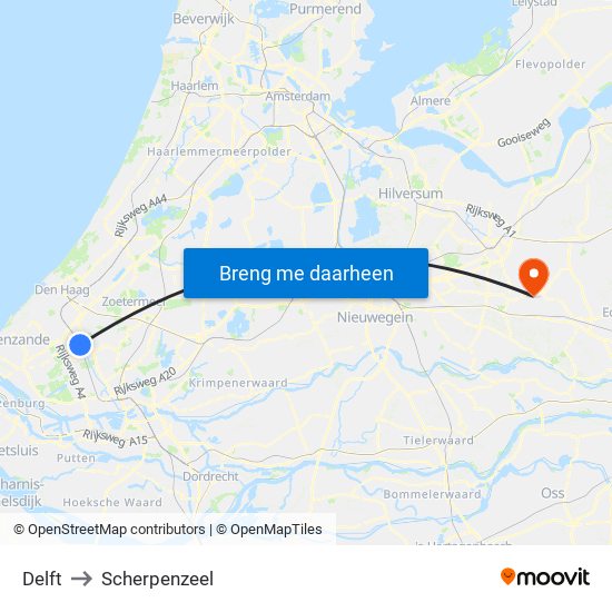 Delft to Scherpenzeel map