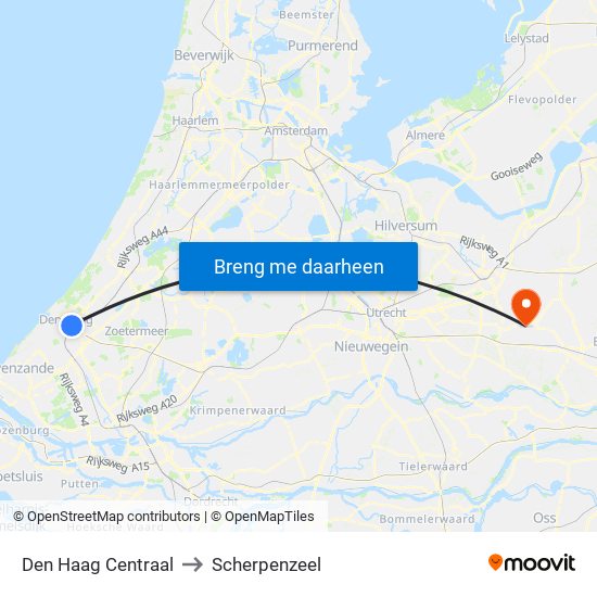 Den Haag Centraal to Scherpenzeel map