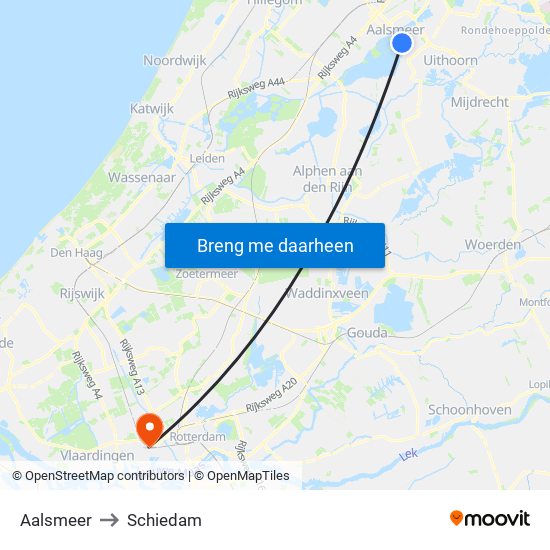Aalsmeer to Schiedam map