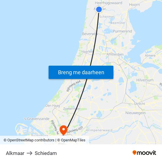 Alkmaar to Schiedam map