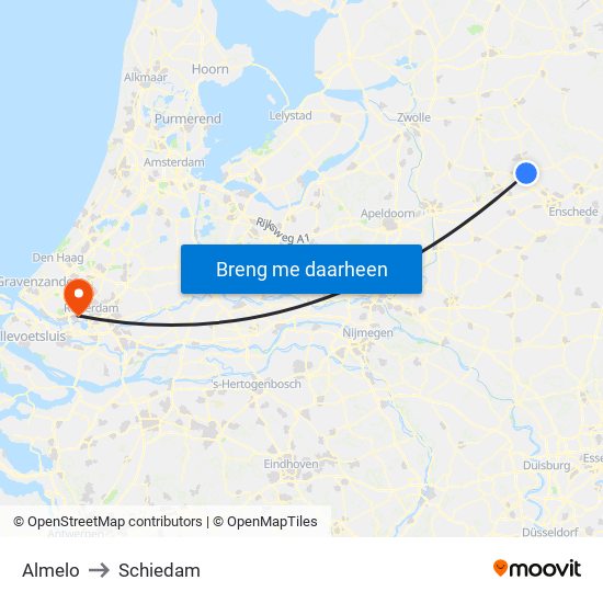 Almelo to Schiedam map