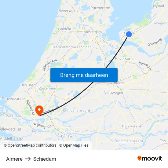Almere to Schiedam map