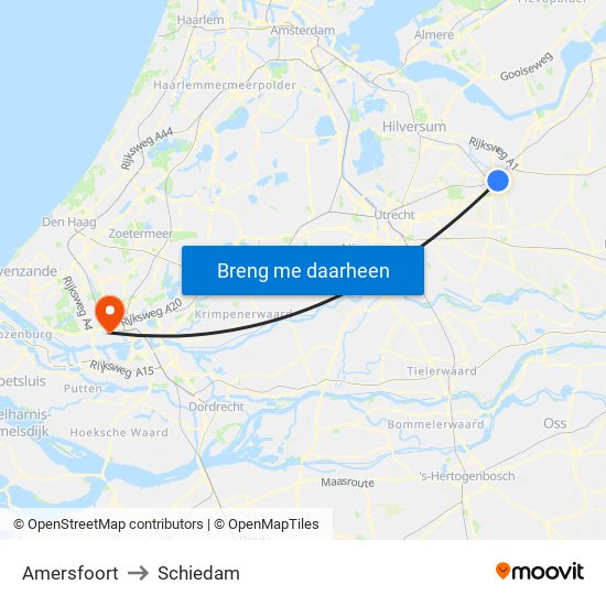 Amersfoort to Schiedam map