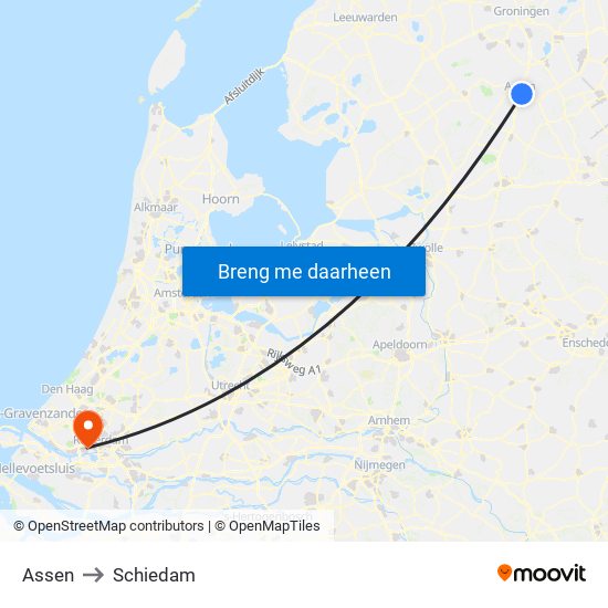 Assen to Schiedam map