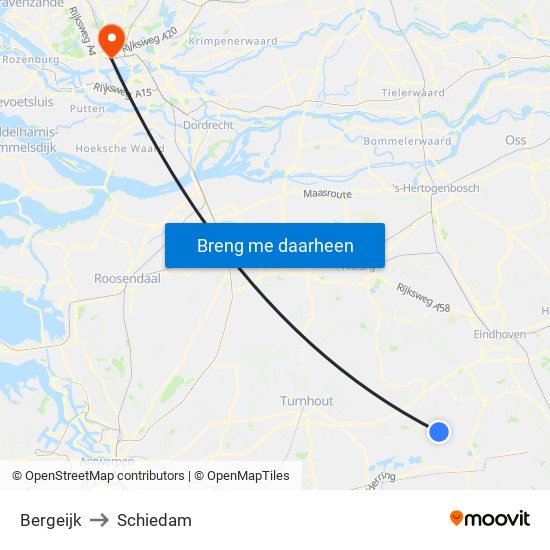Bergeijk to Schiedam map