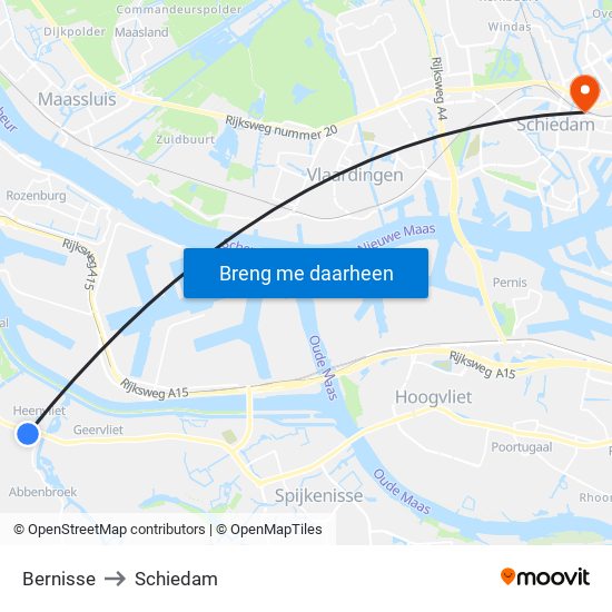Bernisse to Schiedam map