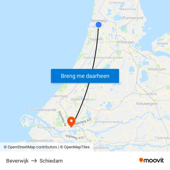 Beverwijk to Schiedam map