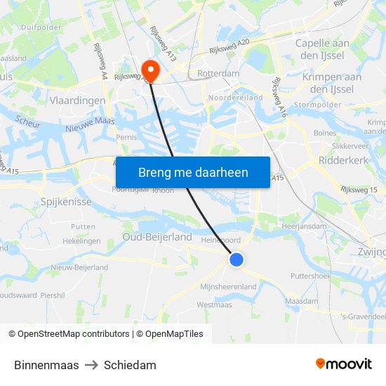 Binnenmaas to Schiedam map