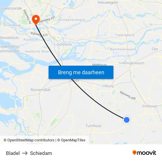 Bladel to Schiedam map