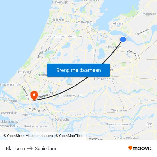 Blaricum to Schiedam map