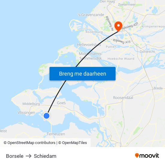 Borsele to Schiedam map