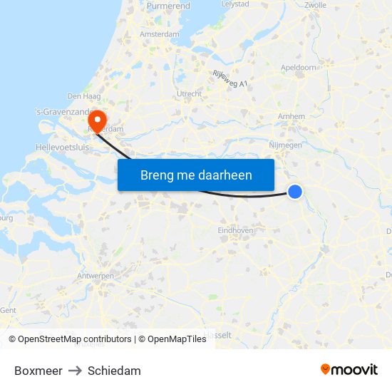 Boxmeer to Schiedam map
