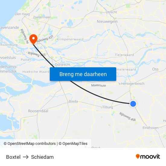 Boxtel to Schiedam map