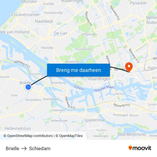 Brielle to Schiedam map