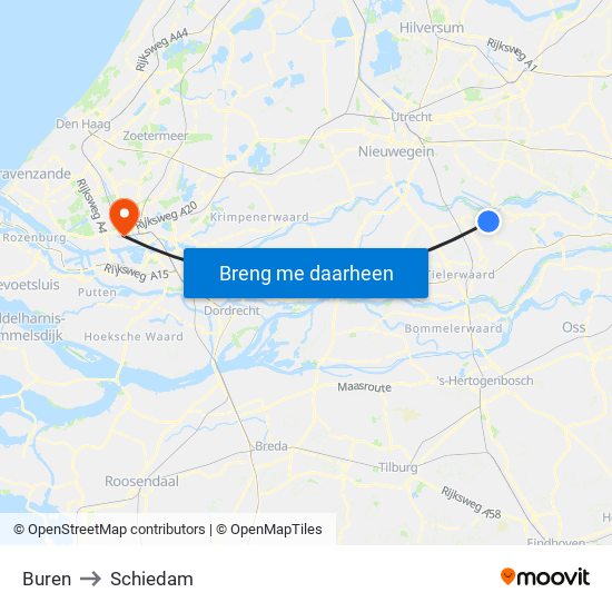 Buren to Schiedam map