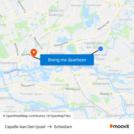 Capelle Aan Den Ijssel to Schiedam map
