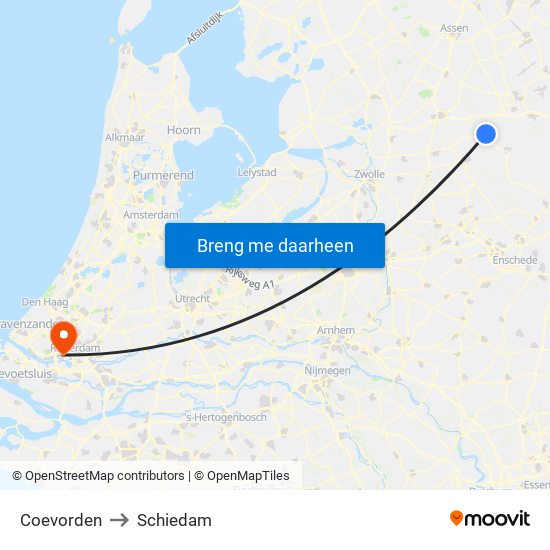 Coevorden to Schiedam map