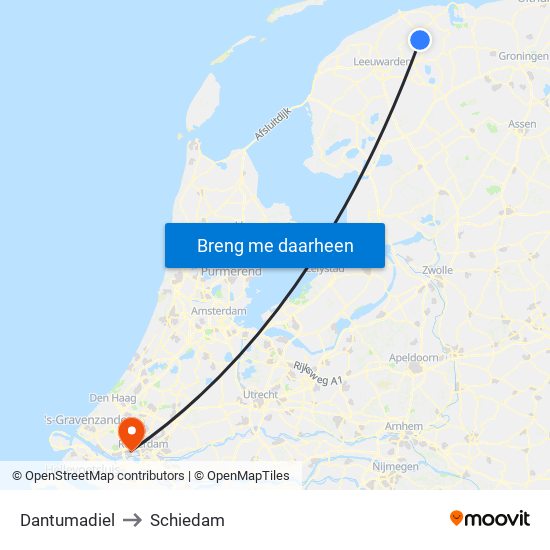 Dantumadiel to Schiedam map