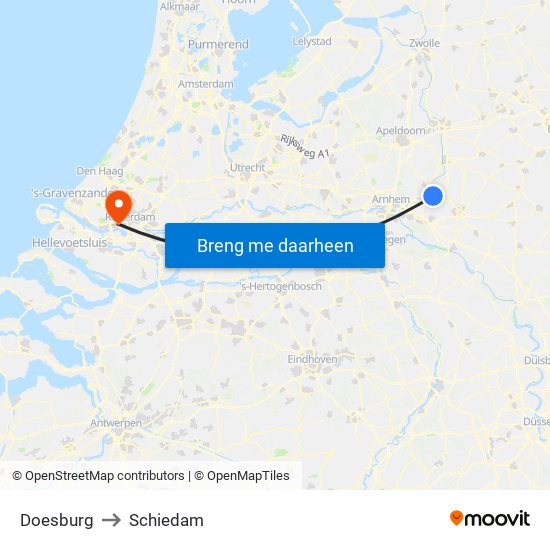 Doesburg to Schiedam map