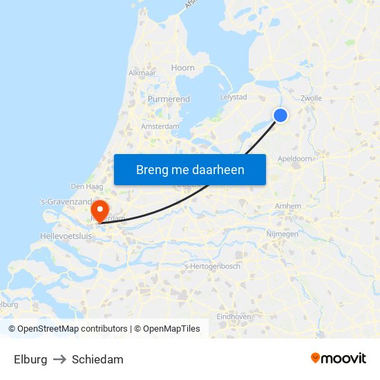 Elburg to Schiedam map