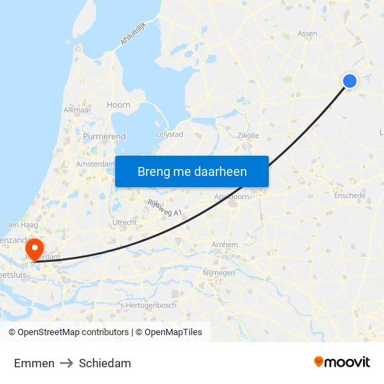 Emmen to Schiedam map