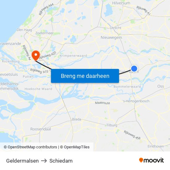 Geldermalsen to Schiedam map