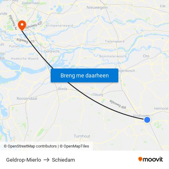 Geldrop-Mierlo to Schiedam map