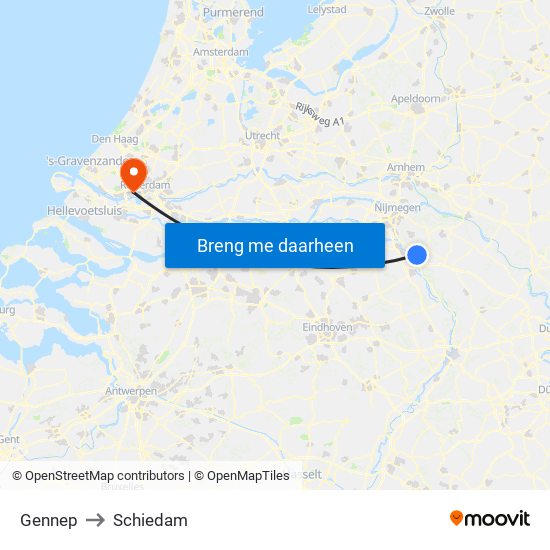 Gennep to Schiedam map