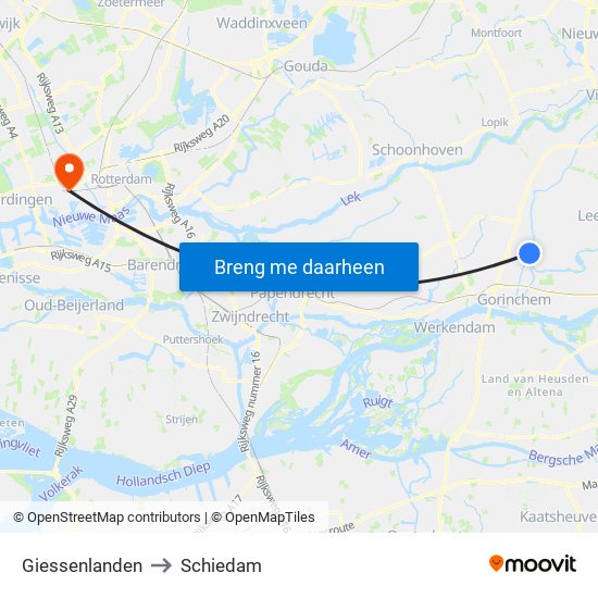 Giessenlanden to Schiedam map