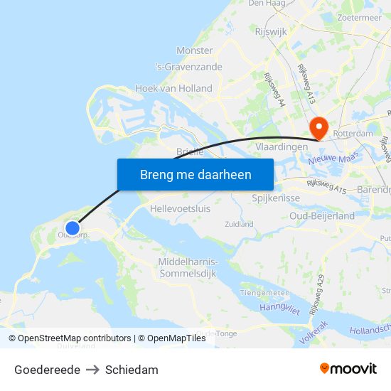 Goedereede to Schiedam map