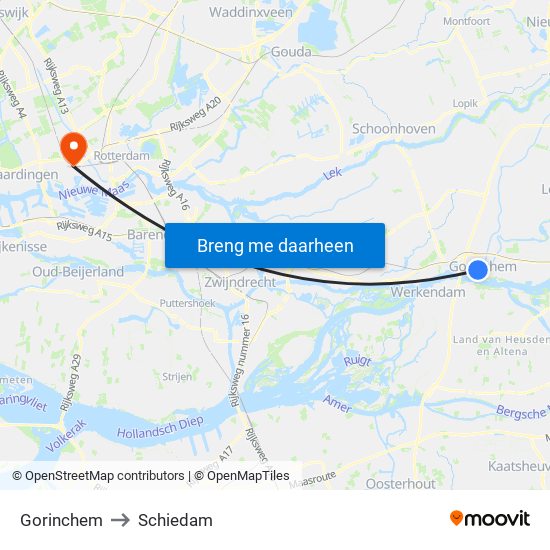 Gorinchem to Schiedam map