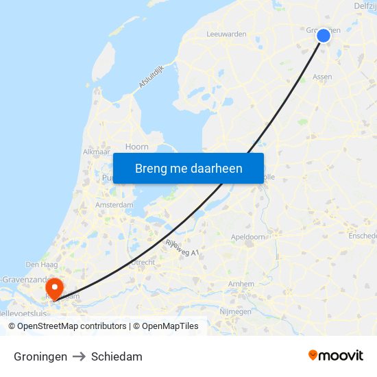 Groningen to Schiedam map