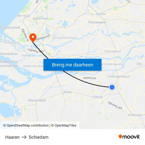Haaren to Schiedam map