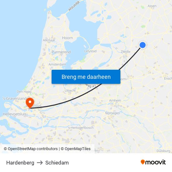 Hardenberg to Schiedam map