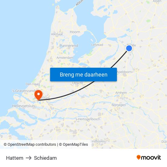 Hattem to Schiedam map