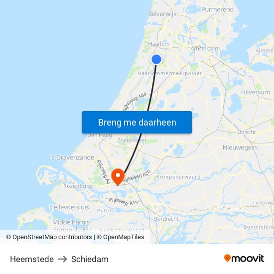 Heemstede to Schiedam map