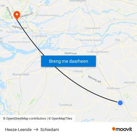 Heeze-Leende to Schiedam map
