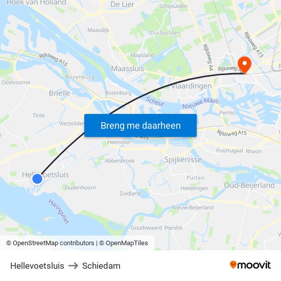 Hellevoetsluis to Schiedam map