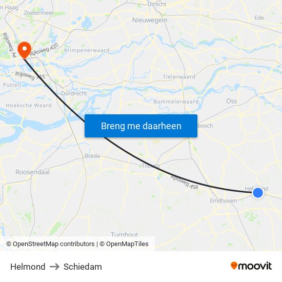 Helmond to Schiedam map