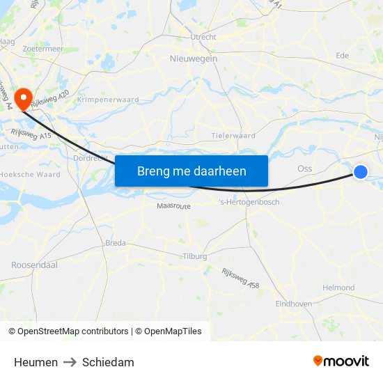Heumen to Schiedam map
