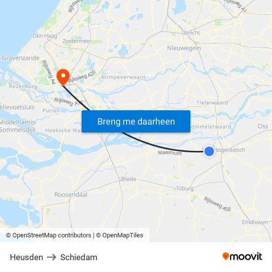 Heusden to Schiedam map