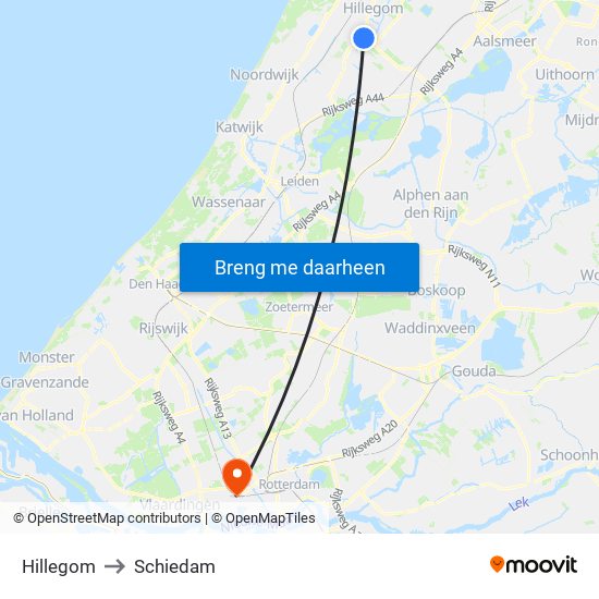 Hillegom to Schiedam map