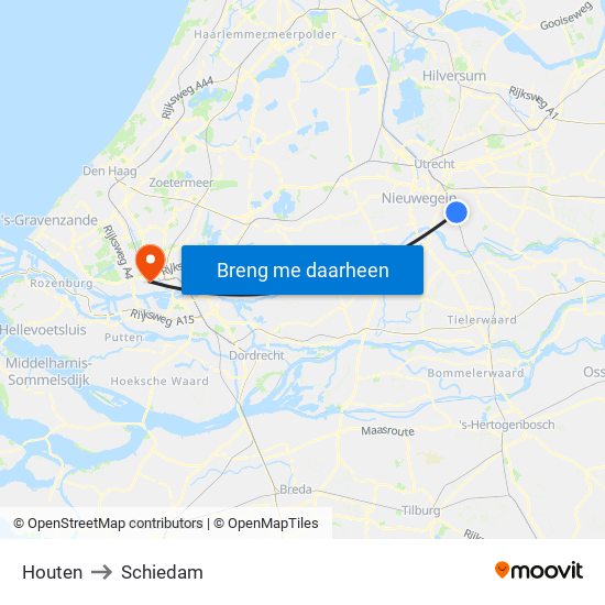 Houten to Schiedam map