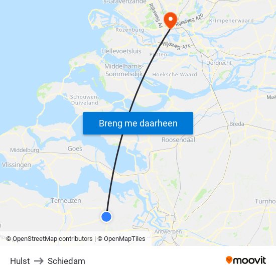 Hulst to Schiedam map
