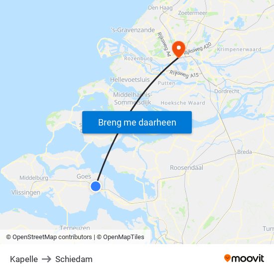 Kapelle to Schiedam map