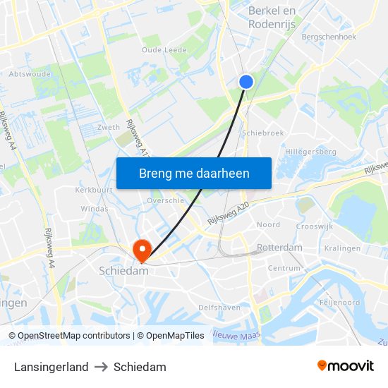 Lansingerland to Schiedam map