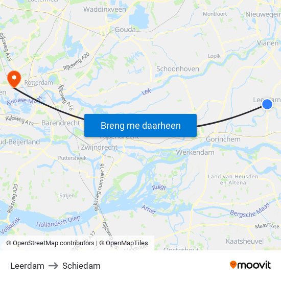Leerdam to Schiedam map