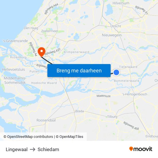 Lingewaal to Schiedam map